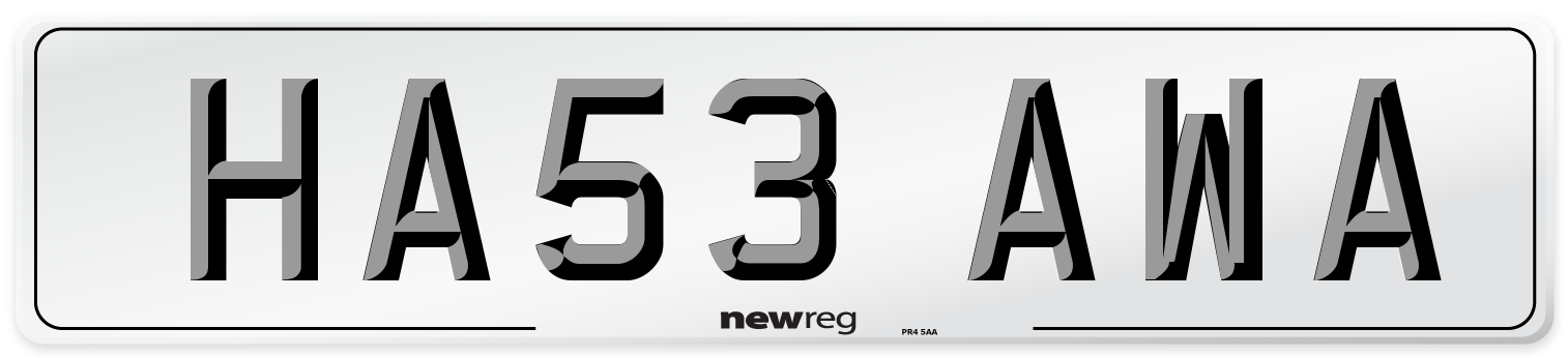 HA53 AWA Number Plate from New Reg